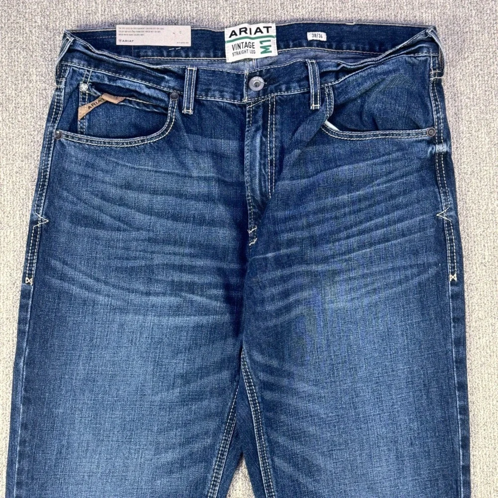 Ariat‎ M1 Vintage Straight Leg Jeans Mens 38x34 Dark Wash Western Denim NWT
